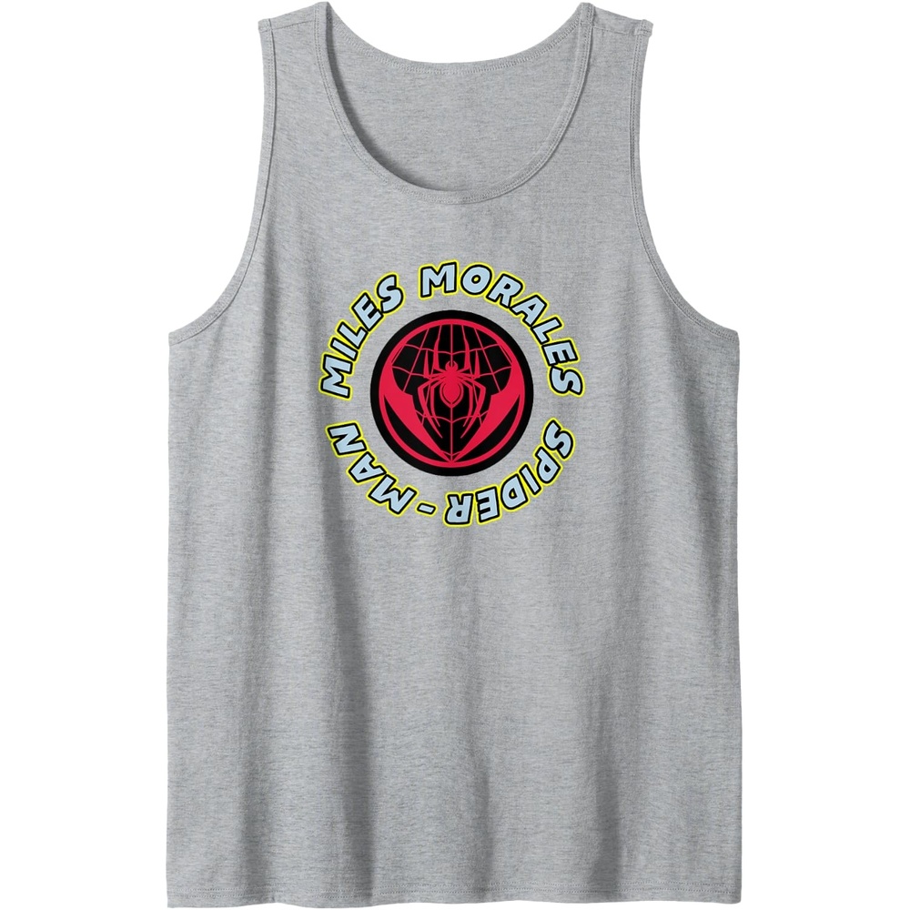 image:imageAmazon Essentials Marvel Miles Morales SpiderMan Circular Logo Tank TopHeather Grey