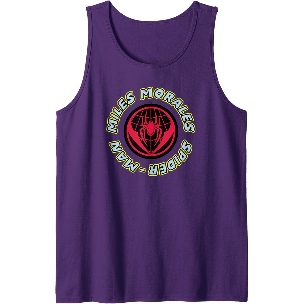 image:imageAmazon Essentials Marvel Miles Morales SpiderMan Circular Logo Tank TopPurple