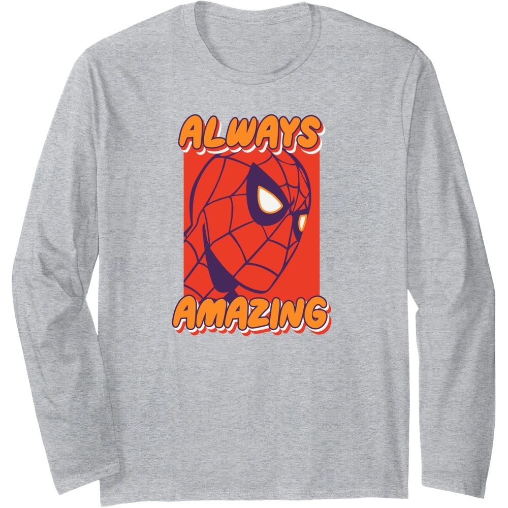 image:imageAmazon Essentials Marvel SpiderMan Always Amazing Boxed Portrait Long Sleeve TShirtHeather Grey