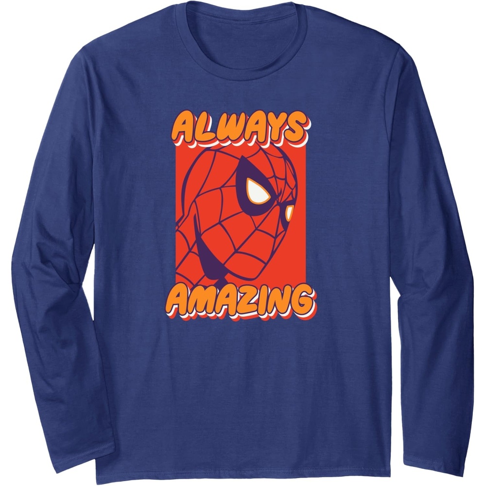 image:imageAmazon Essentials Marvel SpiderMan Always Amazing Boxed Portrait Long Sleeve TShirtNavy Blue