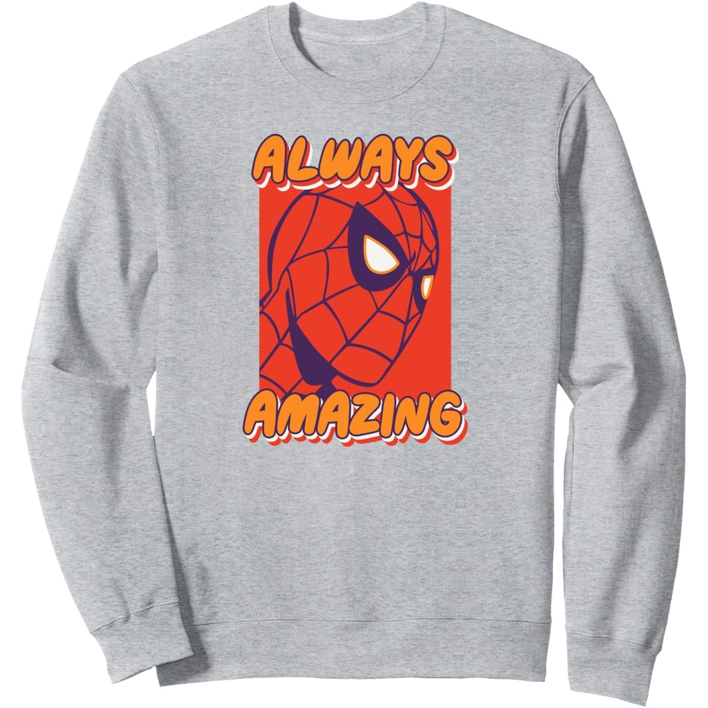 image:imageAmazon Essentials Marvel SpiderMan Always Amazing Boxed Portrait SweatshirtHeather Grey