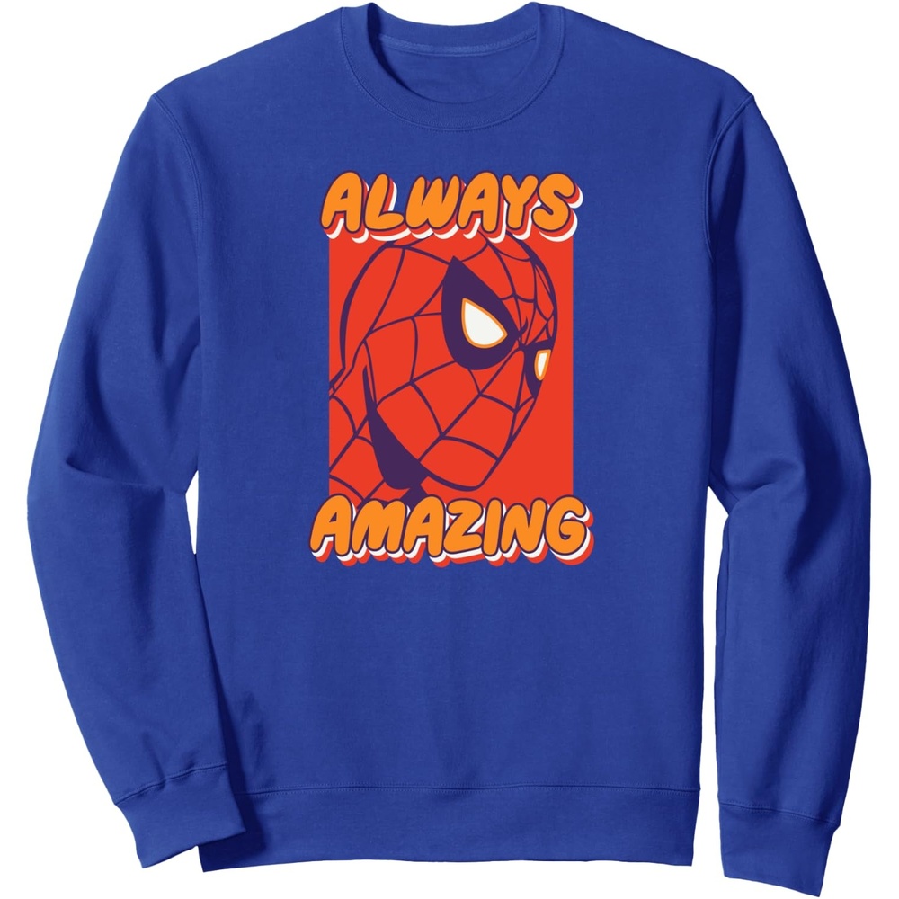 image:imageAmazon Essentials Marvel SpiderMan Always Amazing Boxed Portrait SweatshirtRoyal Blue