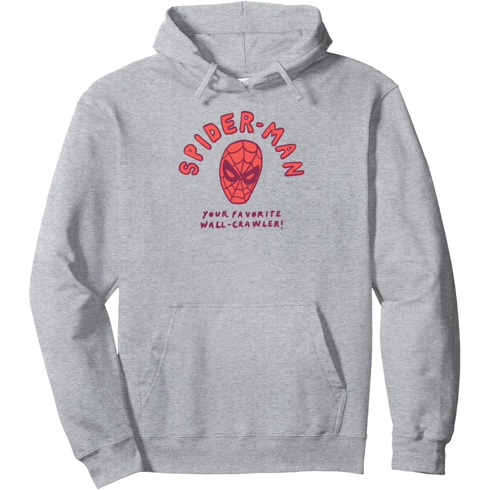 image:imageAmazon Essentials Marvel SpiderMan HandDrawn Mask Favorite WallCrawler Pullover HoodieHeather Grey