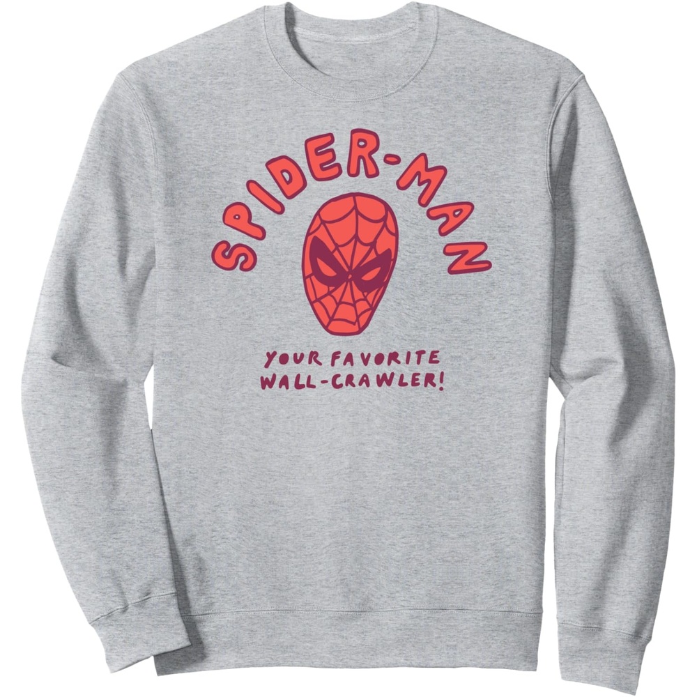 image:imageAmazon Essentials Marvel SpiderMan HandDrawn Mask Favorite WallCrawler SweatshirtHeather Grey