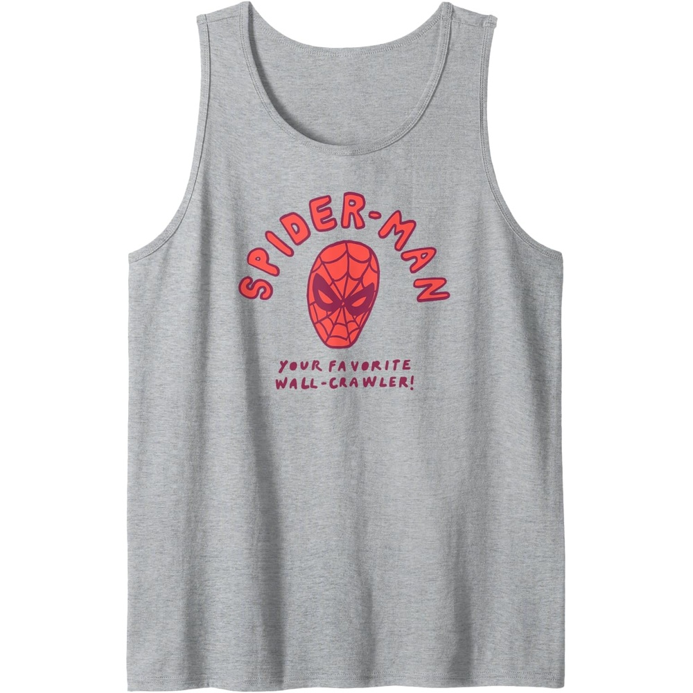 image:imageAmazon Essentials Marvel SpiderMan HandDrawn Mask Favorite WallCrawler Tank TopHeather Grey