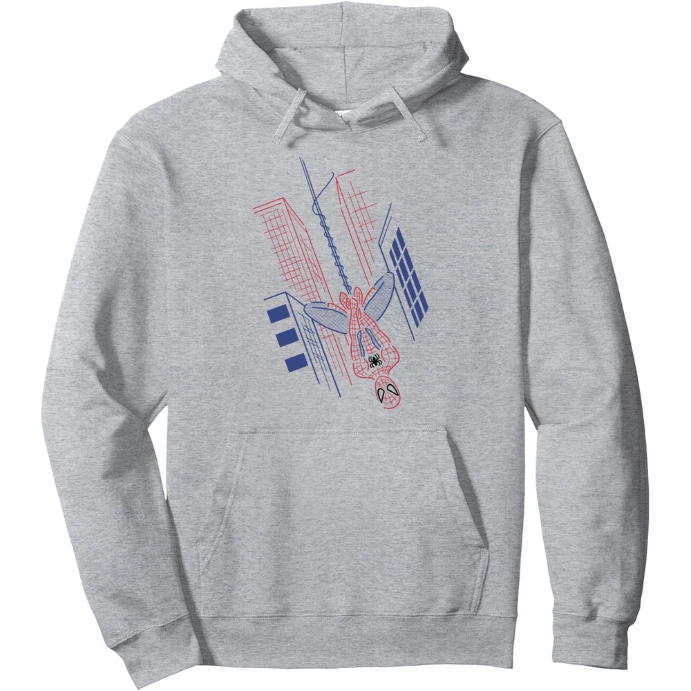 image:imageAmazon Essentials Marvel SpiderMan Hanging in the City Line Drawing Pullover HoodieHeather Grey