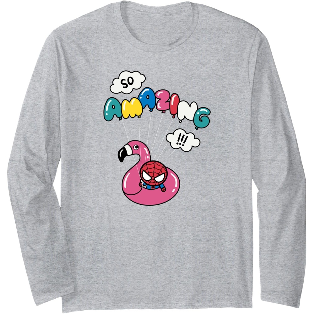 image:imageAmazon Essentials Marvel SpiderMan in a Pool Floatie So Amazing Long Sleeve TShirtHeather Grey