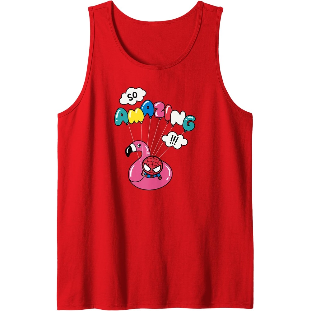 image:imageAmazon Essentials Marvel SpiderMan in a Pool Floatie So Amazing Tank TopRed