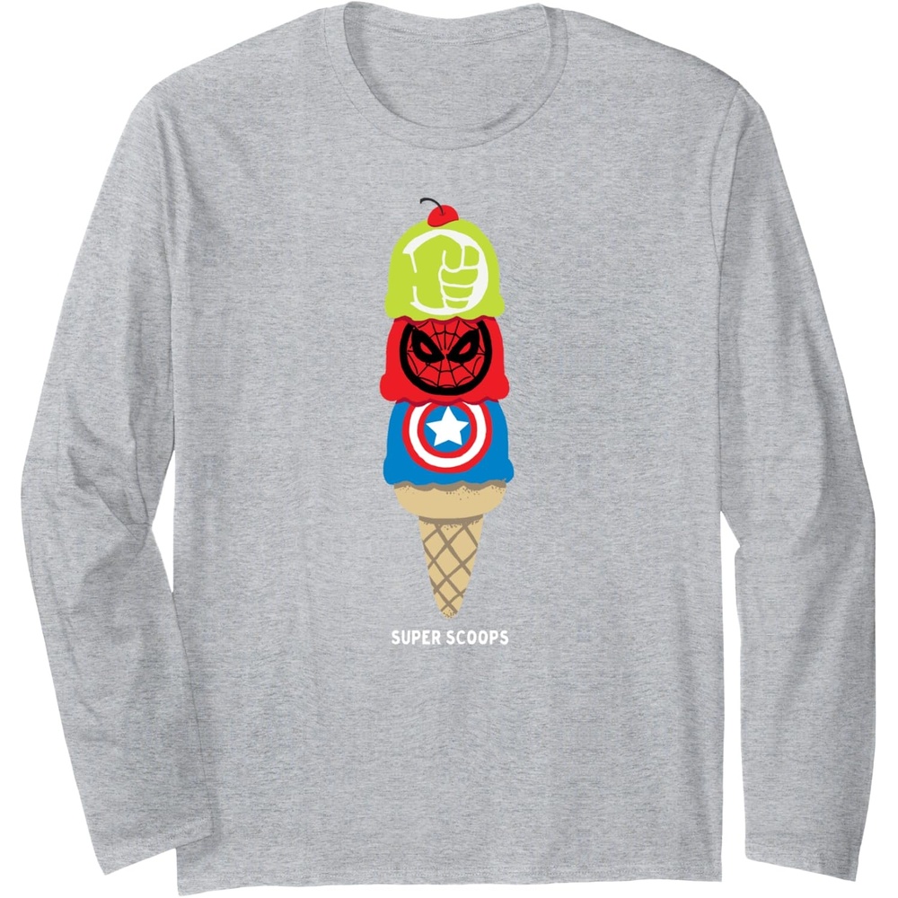 image:imageAmazon Essentials Marvel Super Heroes Ice Cream Cone Super Scoops Long Sleeve TShirtHeather Grey