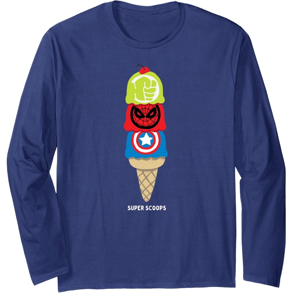 image:imageAmazon Essentials Marvel Super Heroes Ice Cream Cone Super Scoops Long Sleeve TShirtNavy Blue