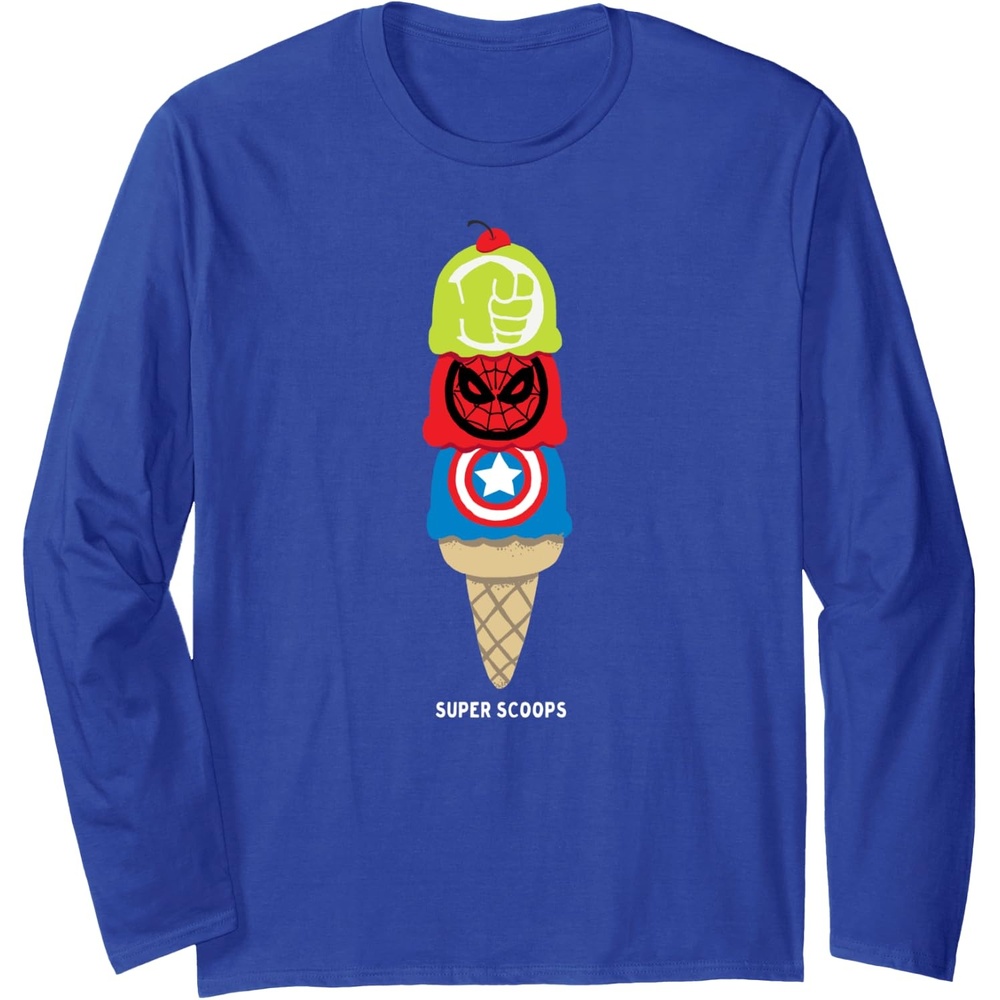 image:imageAmazon Essentials Marvel Super Heroes Ice Cream Cone Super Scoops Long Sleeve TShirtRoyal Blue