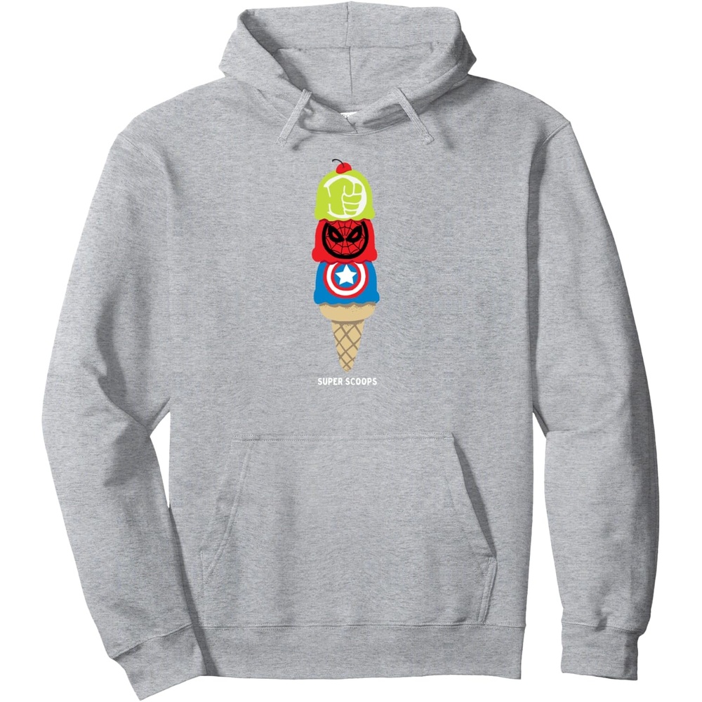 image:imageAmazon Essentials Marvel Super Heroes Ice Cream Cone Super Scoops Pullover HoodieHeather Grey