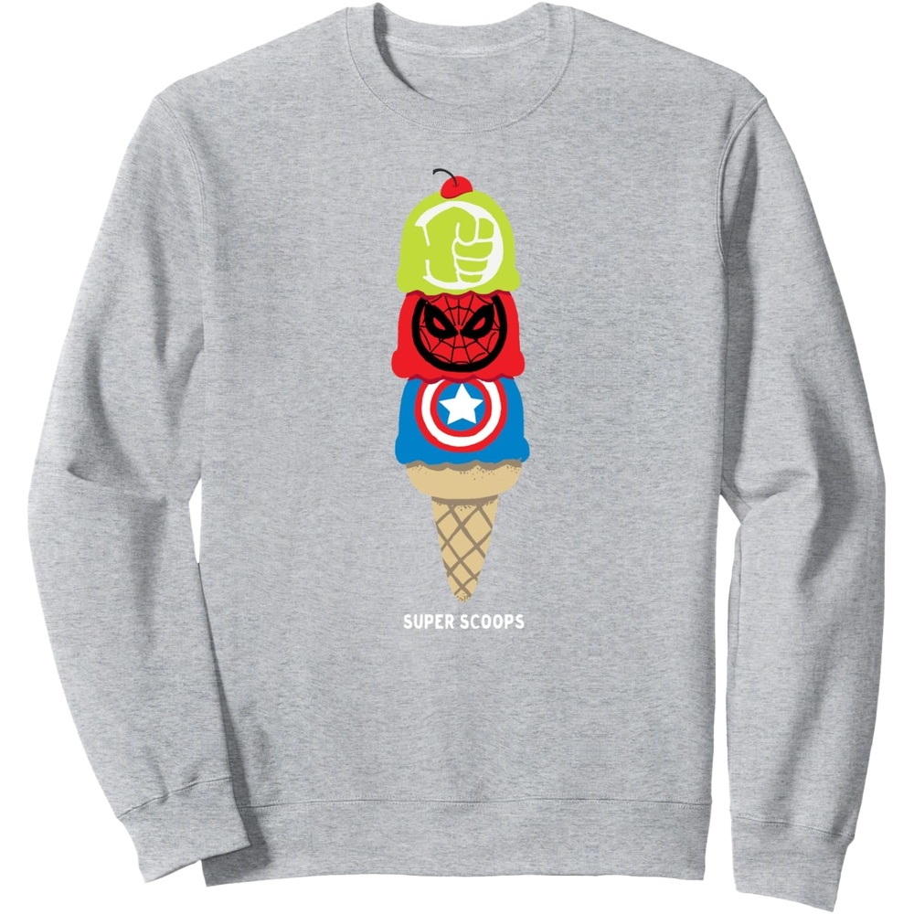 image:imageAmazon Essentials Marvel Super Heroes Ice Cream Cone Super Scoops SweatshirtHeather Grey