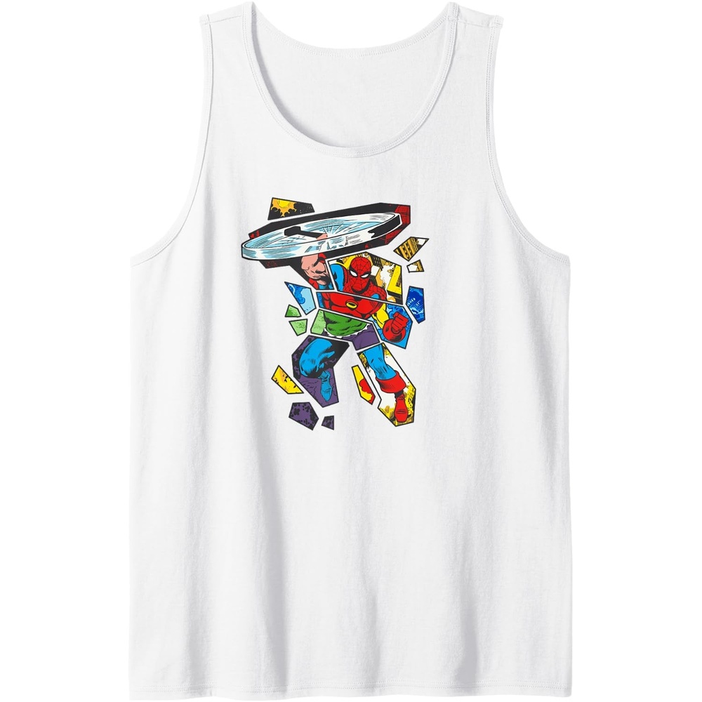image:imageAmazon Essentials Marvel Super Heroes Multi Hero Shattered Collage Tank TopWhite