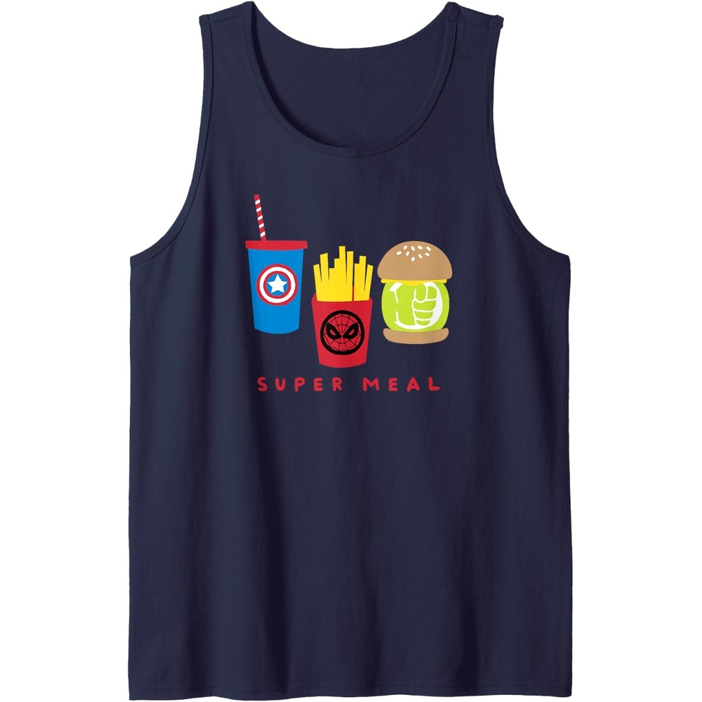 image:imageAmazon Essentials Marvel Super Heroes Super Meal Burger and Fries Tank TopNavy Blue