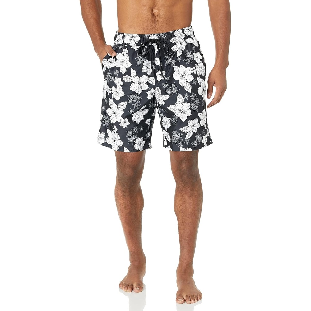 image:imageAmazon Essentials Mens Mens 9 QuickDry Lightweight Breathable Swim Trunk with Mesh LinerBlack Hibiscus Flower
