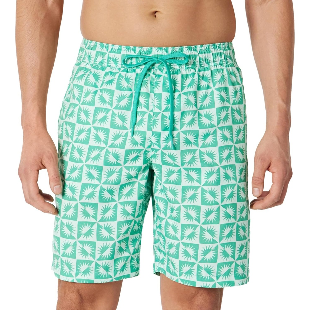 image:imageAmazon Essentials Mens Mens 9 QuickDry Lightweight Breathable Swim Trunk with Mesh LinerLight Blue Mint Green Sun Geo
