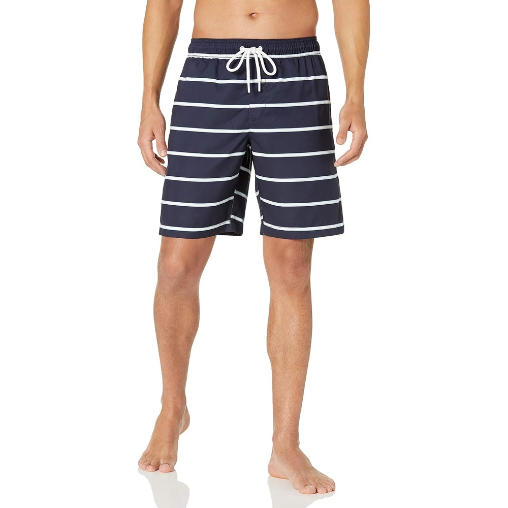 image:imageAmazon Essentials Mens Mens 9 QuickDry Lightweight Breathable Swim Trunk with Mesh LinerNavy Stripe