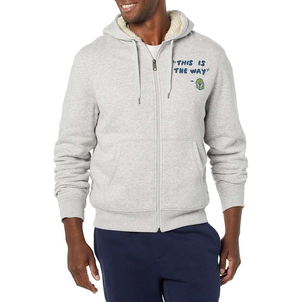 image:imageAmazon Essentials Mens SherpaLined Hooded Sweatshirt FullZip Hoodie with DrawstringStar Wars Mando Quote