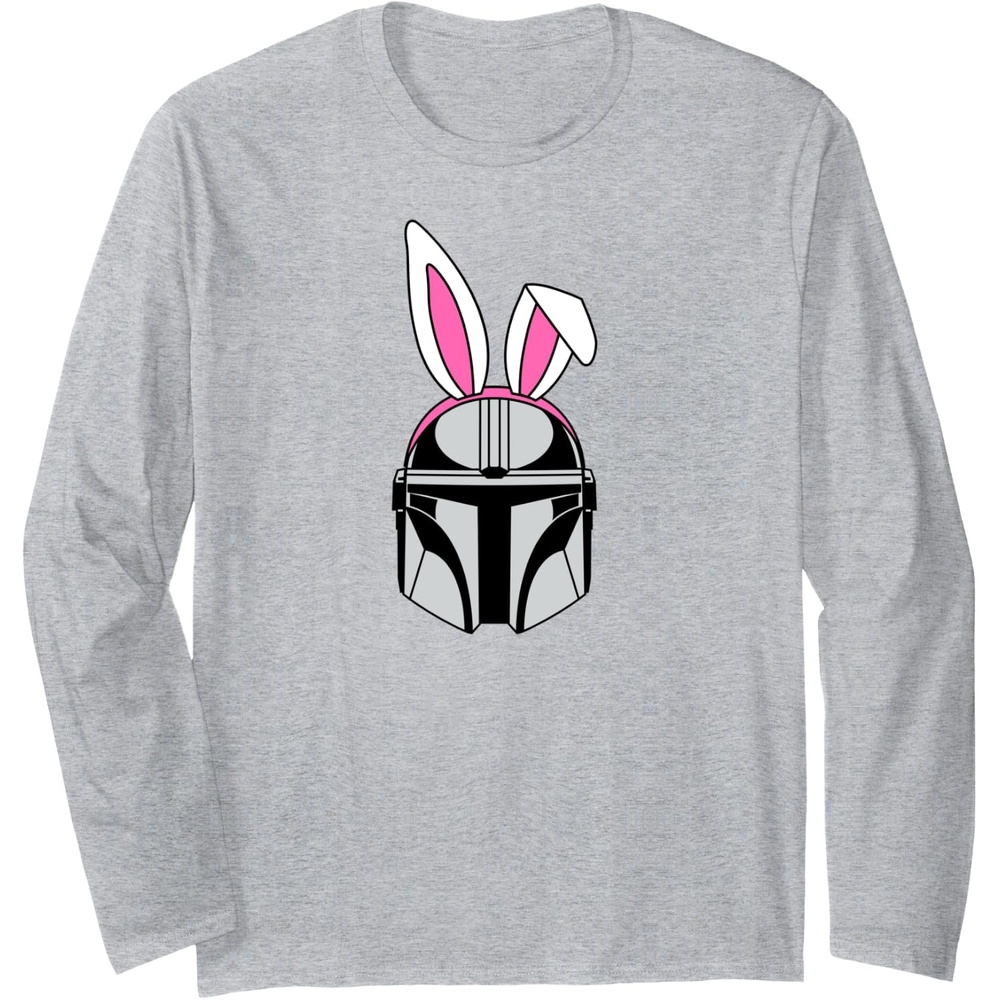 image:imageAmazon Essentials The Mandalorian Helmet Spring Easter Bunny Ears Long Sleeve TShirtHeather Grey