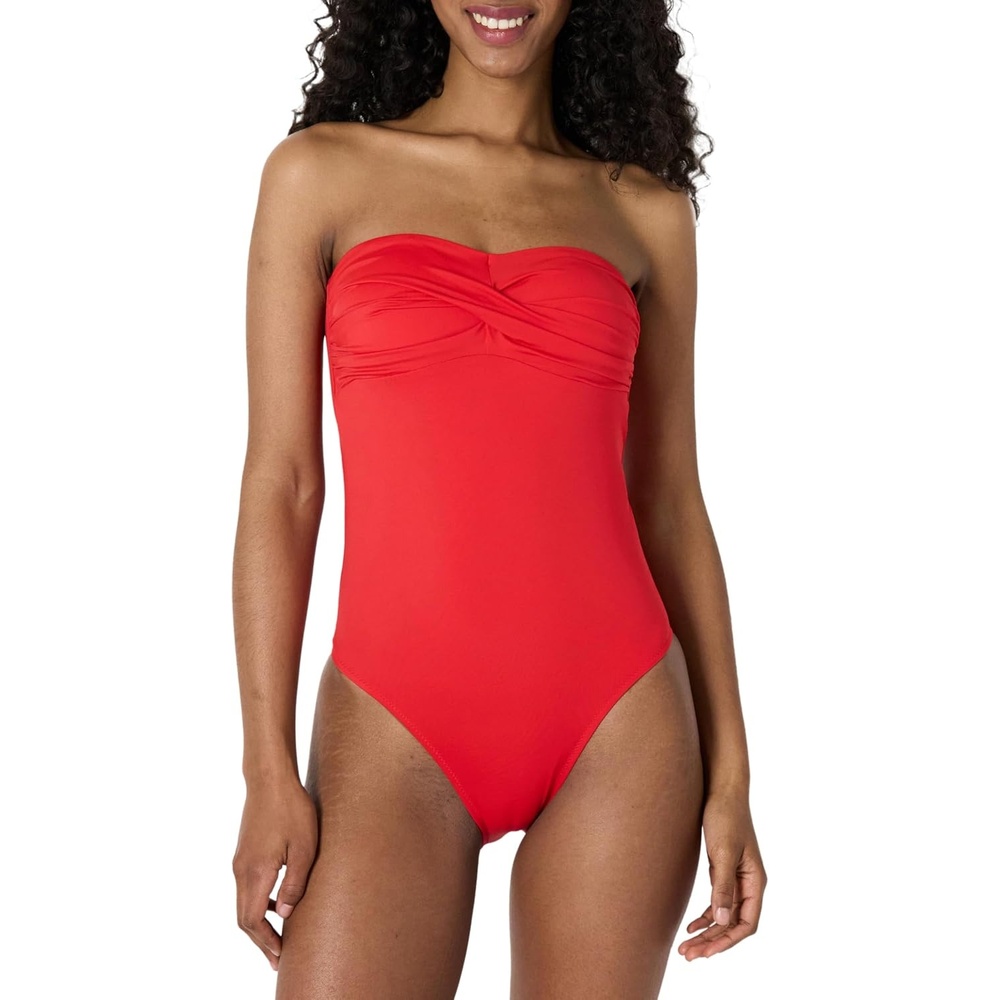 image:imageAmazon Essentials Womens Bandeau One Piece SwimsuitBright Poppy Red