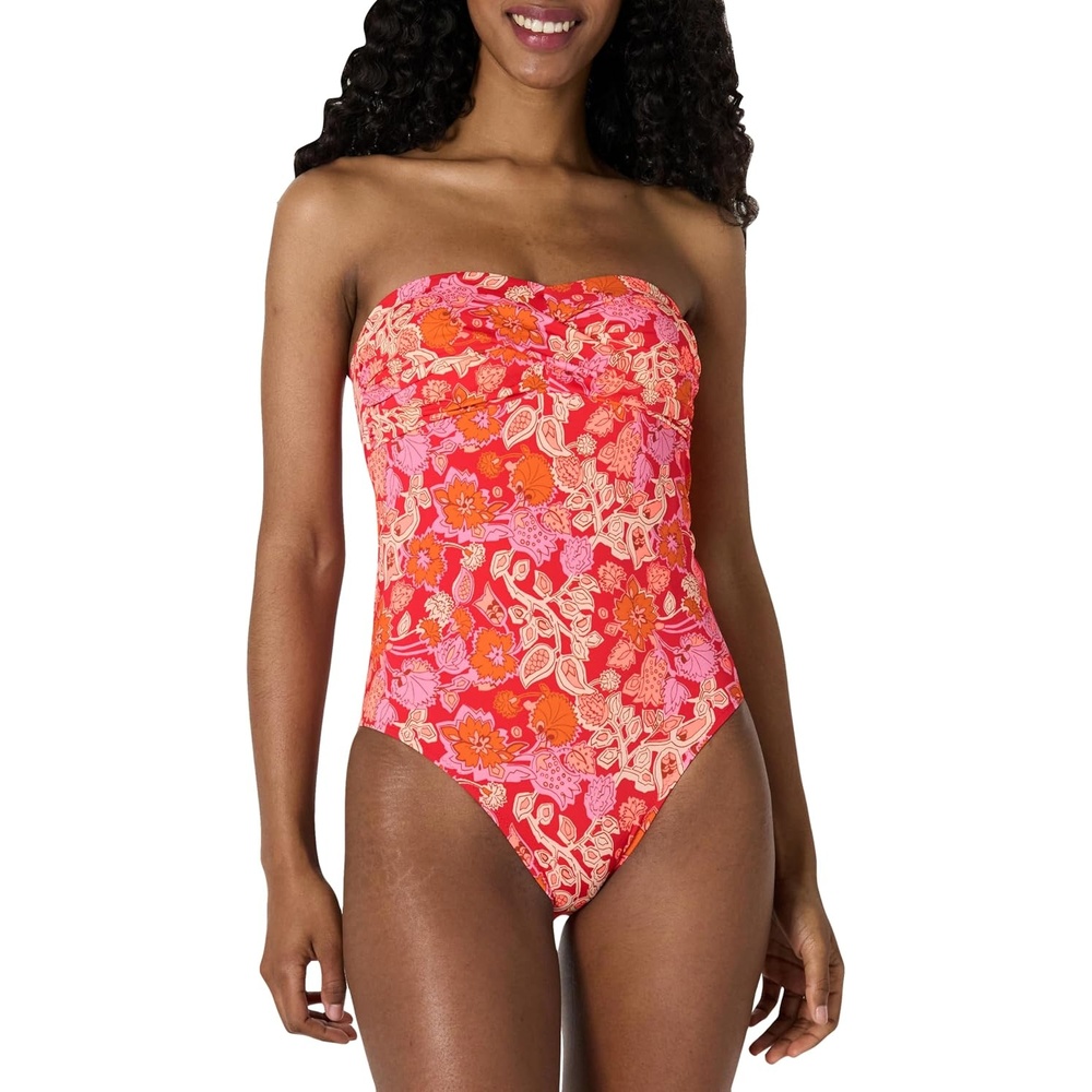 image:imageAmazon Essentials Womens Bandeau One Piece SwimsuitBright Red Multi Folk Floral