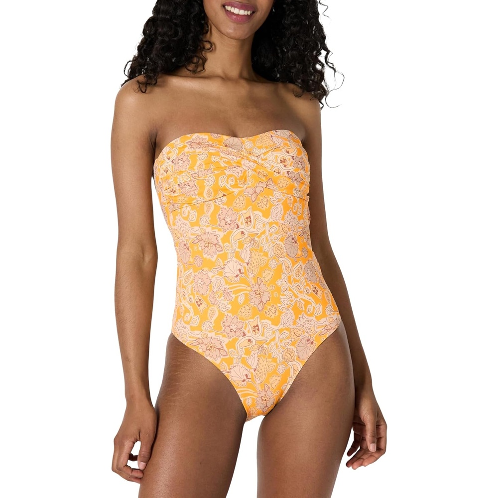 image:imageAmazon Essentials Womens Bandeau One Piece SwimsuitYellow Multi Folk Floral
