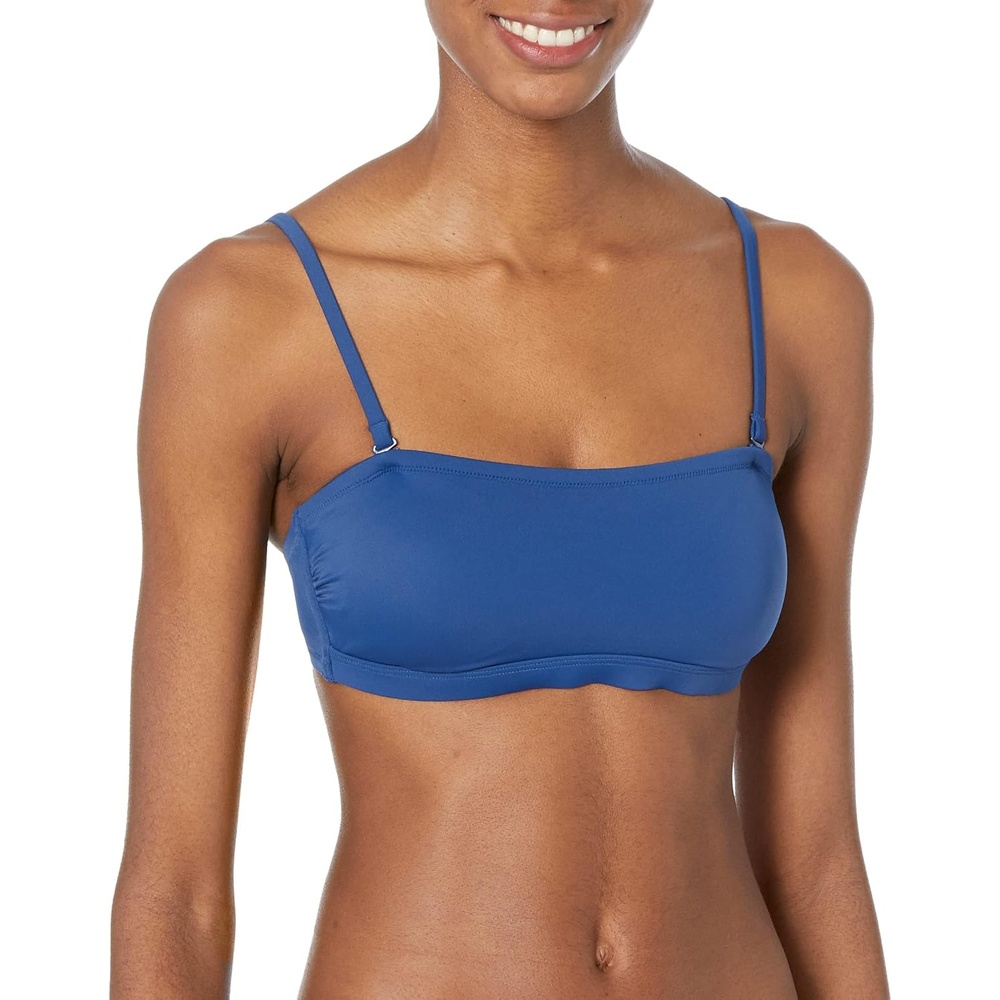 image:imageAmazon Essentials Womens Bandeau Swim Top with Removable Straps Mesh Liner Hook FastenerDeep Blue