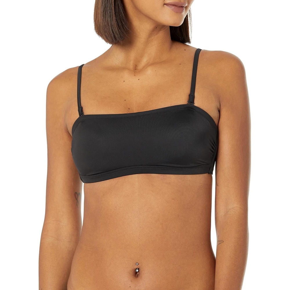 image:imageAmazon Essentials Womens Bandeau Swim Top with Removable Straps Mesh Liner Hook FastenerWashed Black