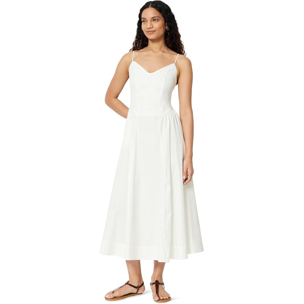 image:imageAmazon Essentials Womens Fit amp Flare Thin Strap Cotton Poplin Midi DressBright White