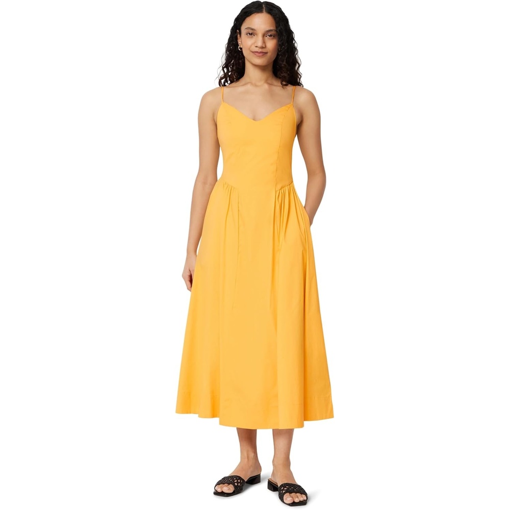 image:imageAmazon Essentials Womens Fit amp Flare Thin Strap Cotton Poplin Midi DressGolden Yellow