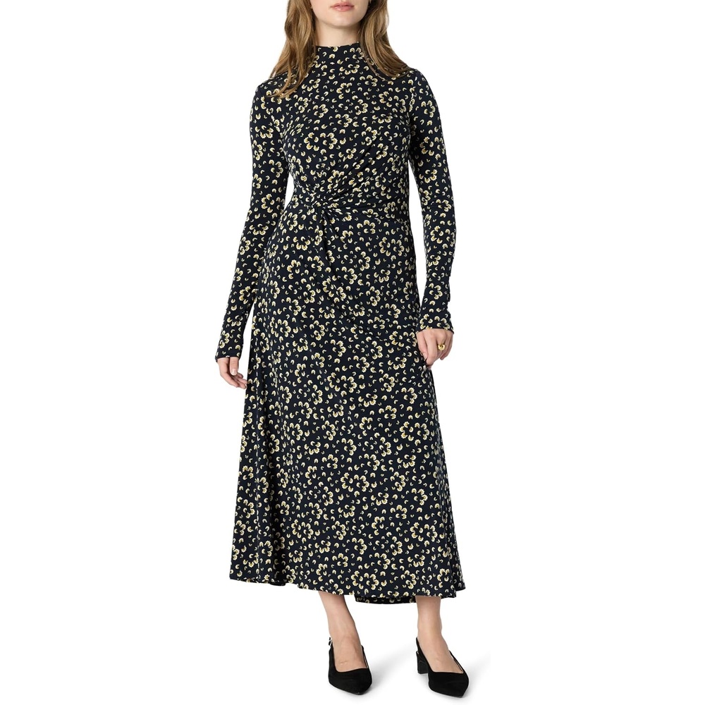image:imageAmazon Essentials Womens Fit and Flare Jersey LongSleeved Maxi DressNavy Cream Petals