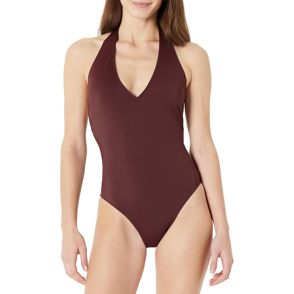 image:imageAmazon Essentials Womens Halter One Piece SwimsuitDeep Brown
