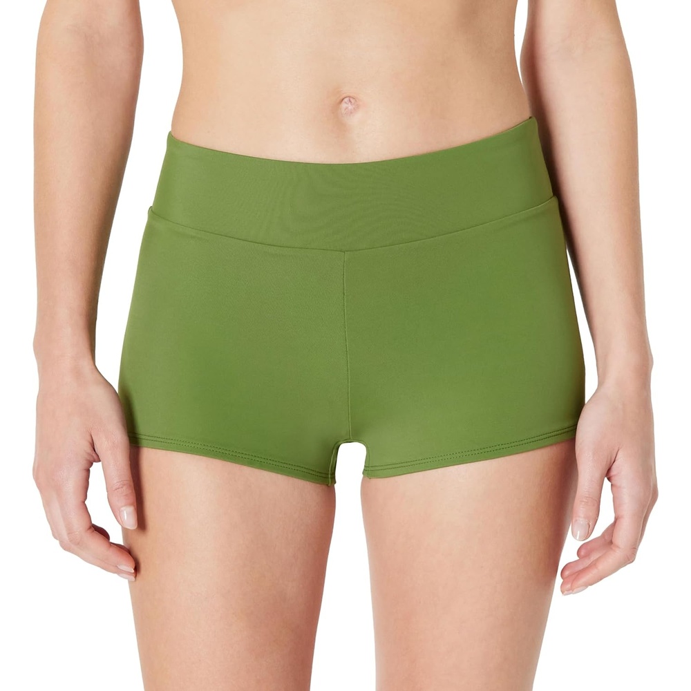 image:imageAmazon Essentials Womens High Rise Boy Short Swim Bikini BottomOlive