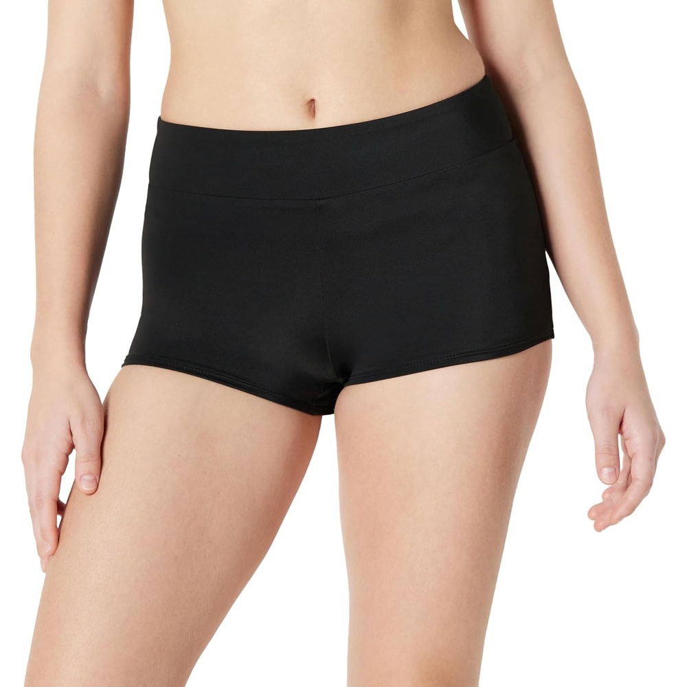 image:imageAmazon Essentials Womens High Rise Boy Short Swim Bikini BottomWashed Black