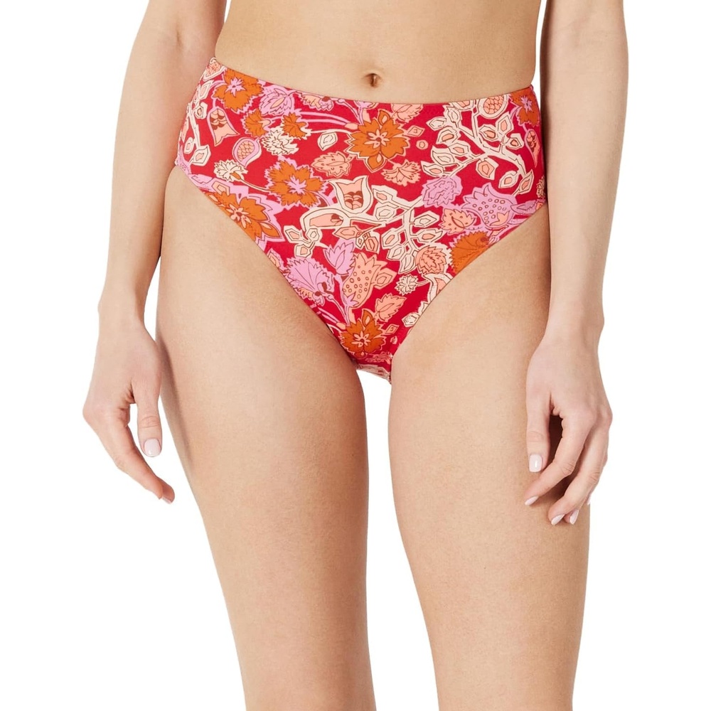 image:imageAmazon Essentials Womens High Waist High Leg Bikini BottomBright Red Multi Folk Floral