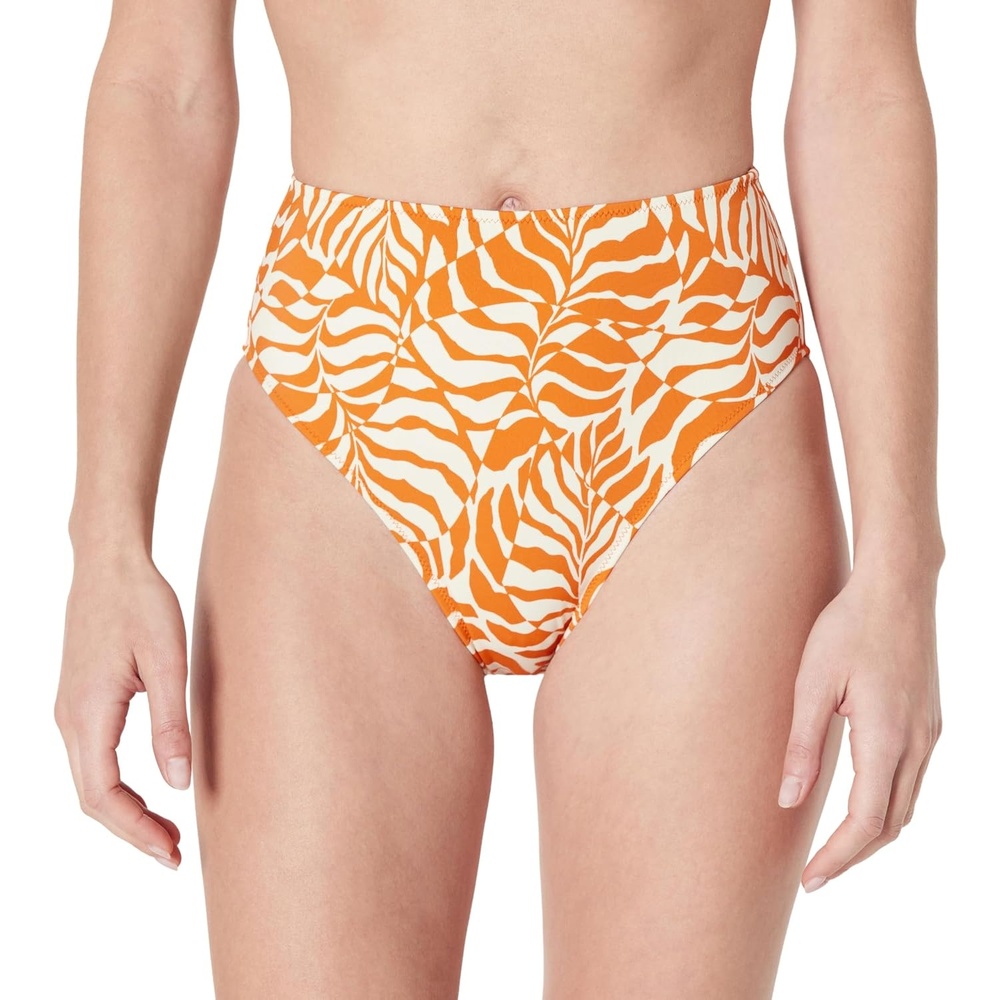 image:imageAmazon Essentials Womens High Waist High Leg Bikini BottomRust Orange Abstract Palms