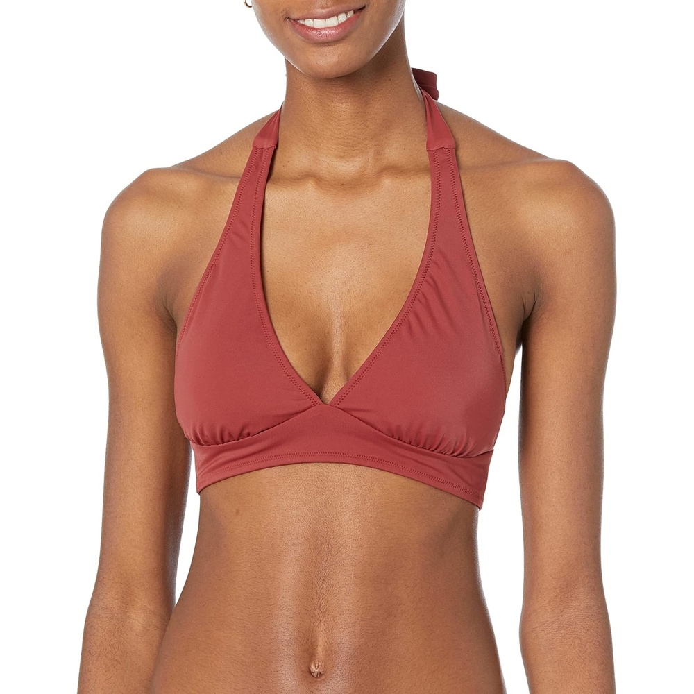 image:imageAmazon Essentials Womens LightSupport Padded Tie Halter Bikini Swimsuit Top Available in Plus SizeBrick Red