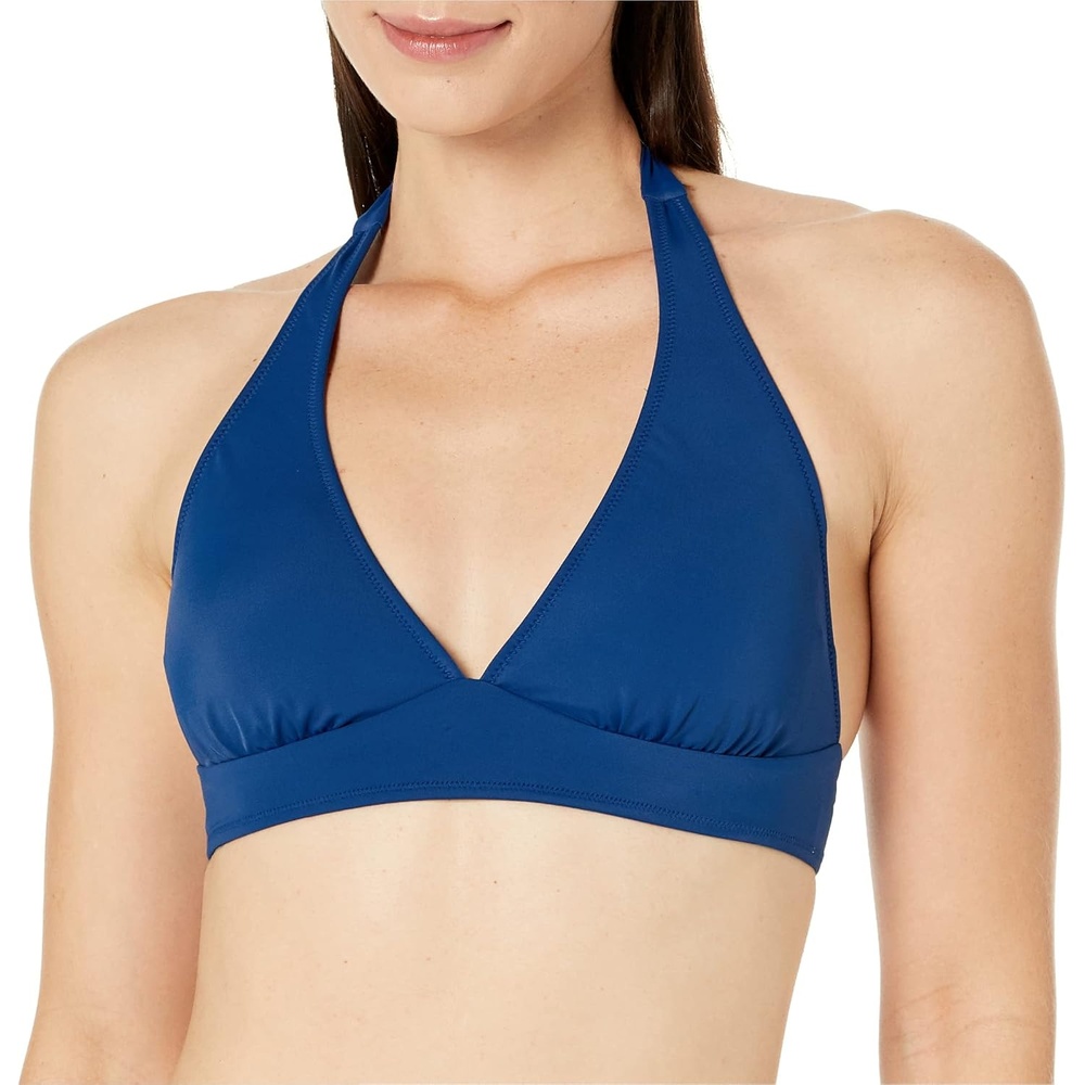 image:imageAmazon Essentials Womens LightSupport Padded Tie Halter Bikini Swimsuit Top Available in Plus SizeDeep Blue