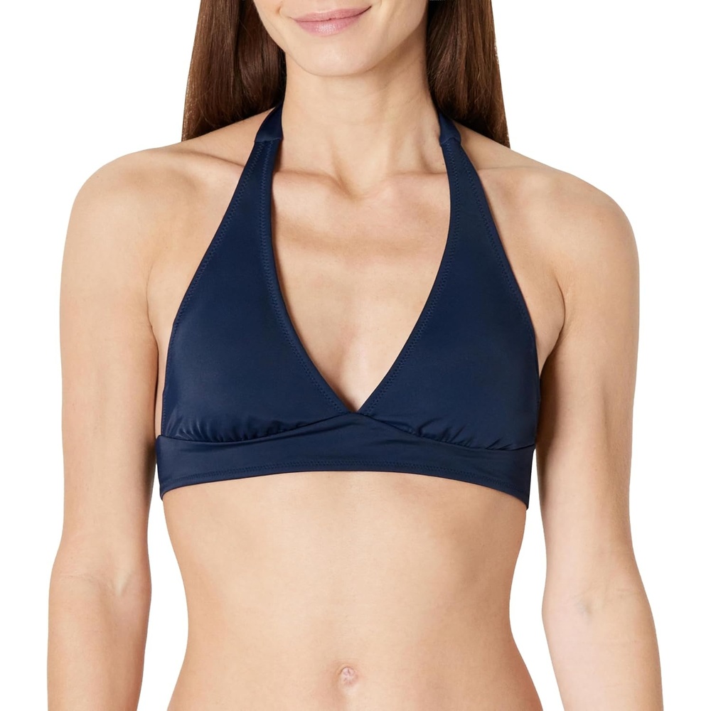 image:imageAmazon Essentials Womens LightSupport Padded Tie Halter Bikini Swimsuit Top Available in Plus SizeNavy