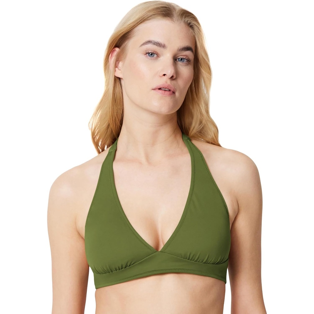 image:imageAmazon Essentials Womens LightSupport Padded Tie Halter Bikini Swimsuit Top Available in Plus SizeOlive