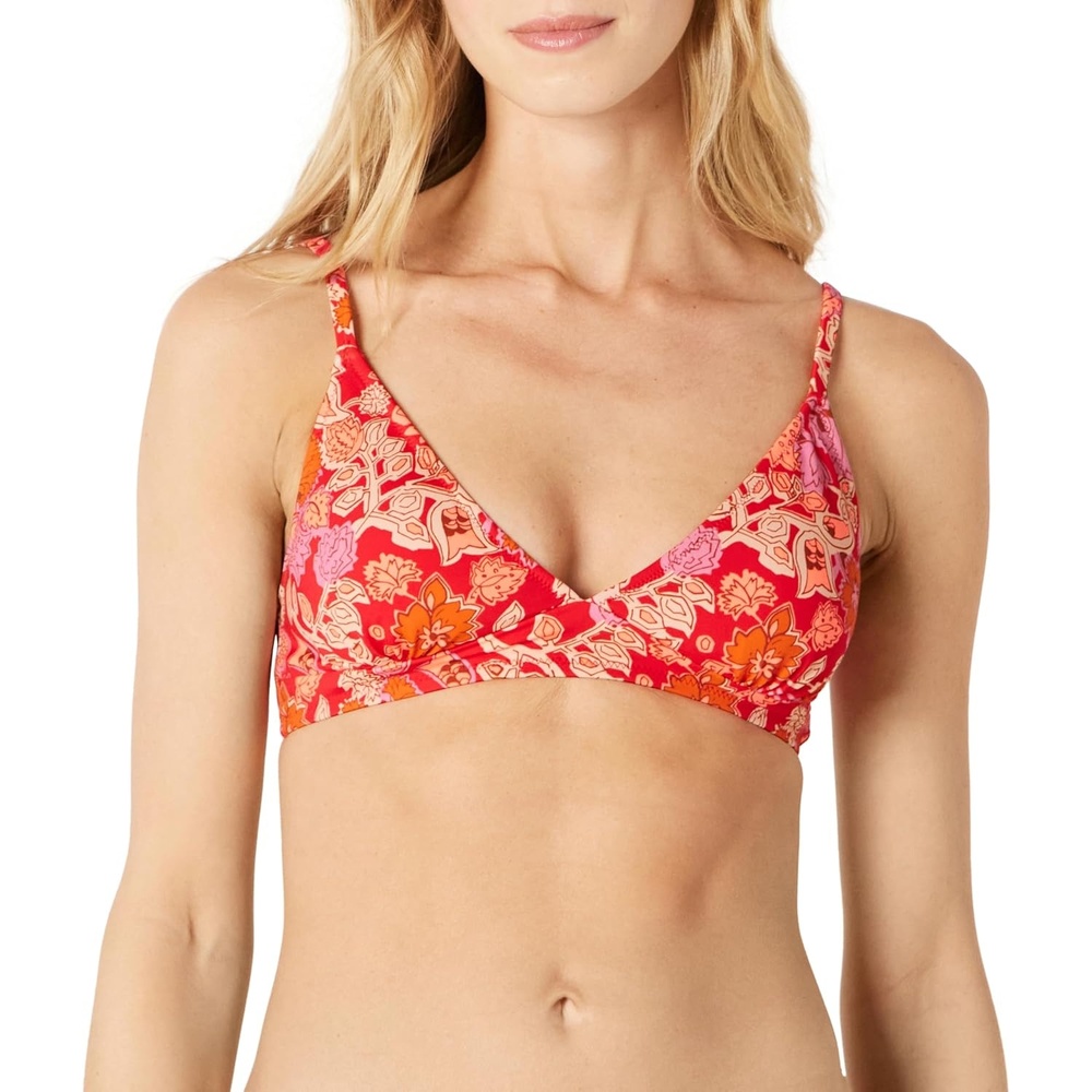 image:imageAmazon Essentials Womens LightSupport Triangle Bikini Swimsuit Top with Adjustable StrapsBright Red Multi Folk Floral
