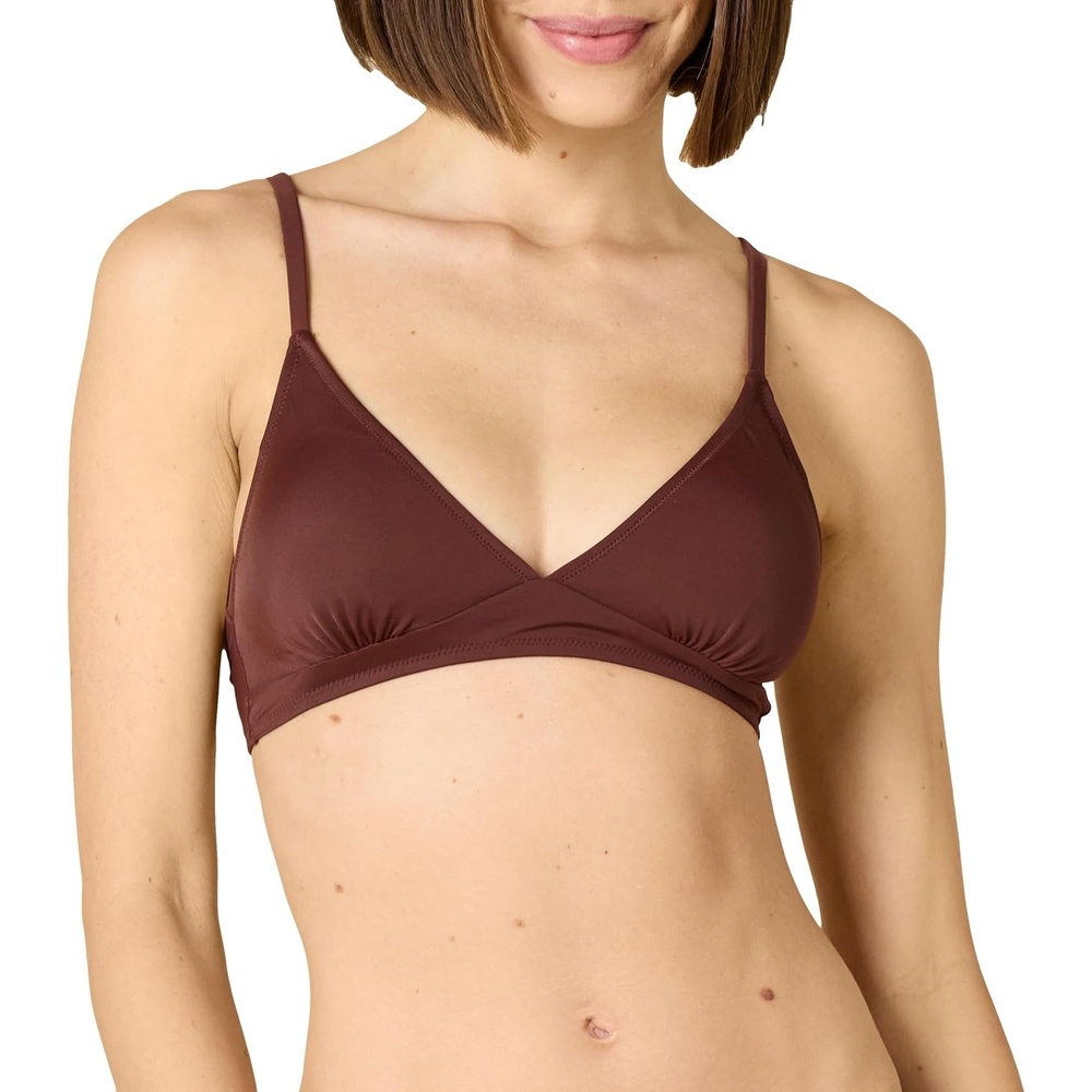 image:imageAmazon Essentials Womens LightSupport Triangle Bikini Swimsuit Top with Adjustable StrapsDeep Brown