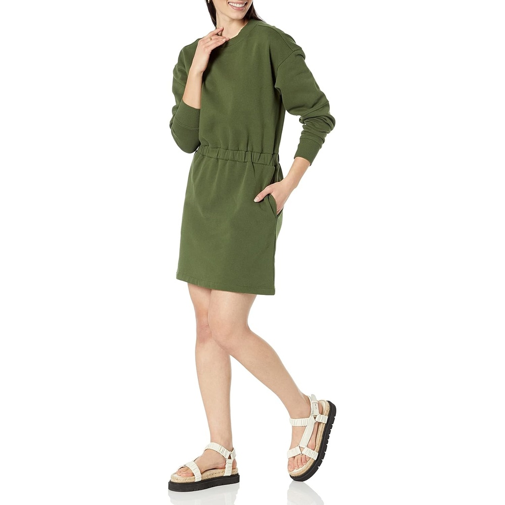 image:imageAmazon Essentials Womens Long Sleeve Sweatshirt DressDark Olive
