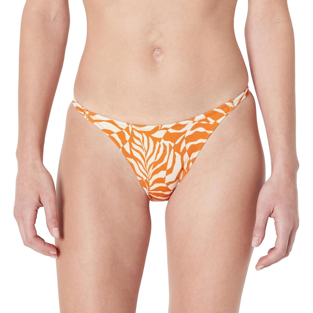image:imageAmazon Essentials Womens Low Rise Notie String Swim Bikini BottomRust Orange Abstract Palms