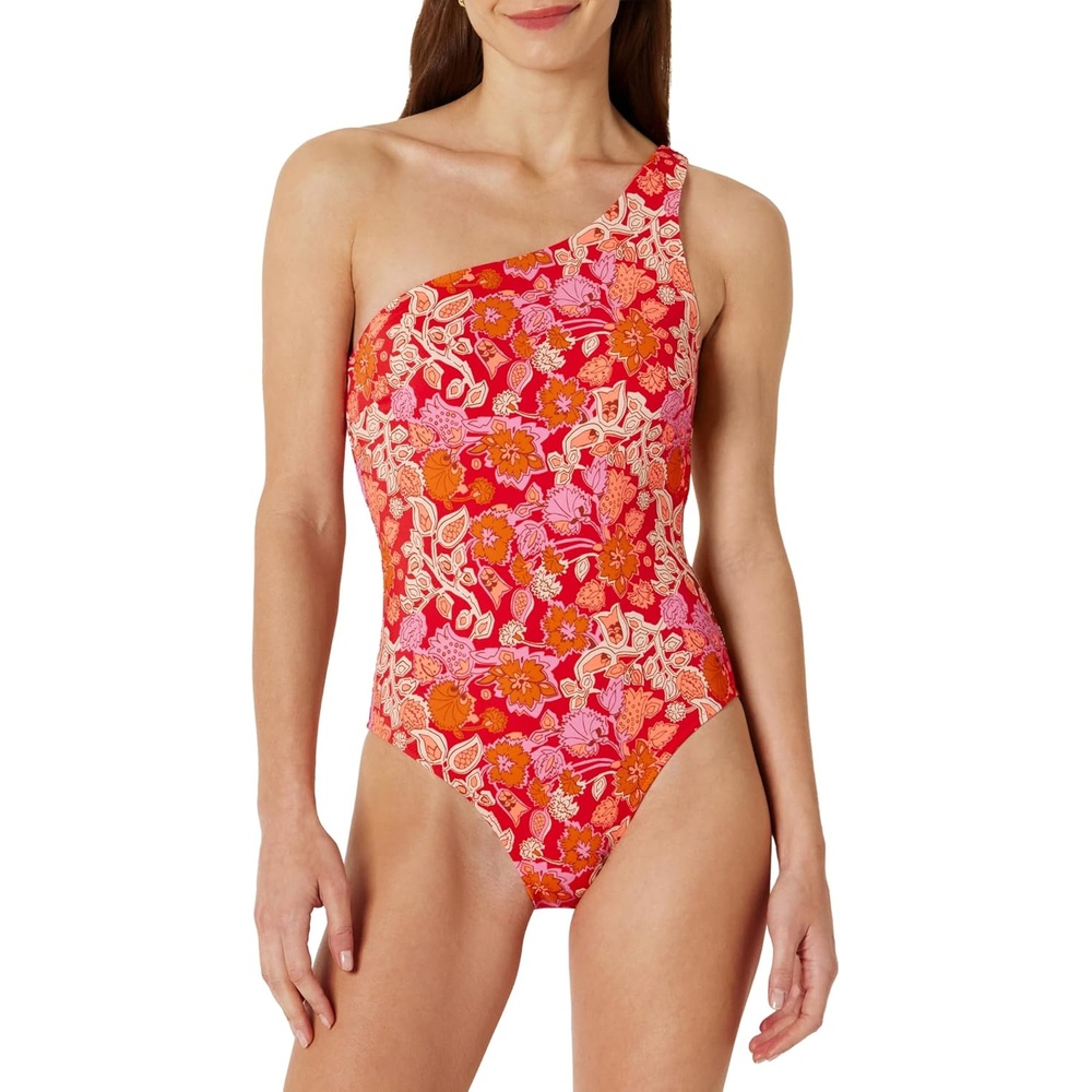 image:imageAmazon Essentials Womens OneShoulder OnePiece SwimsuitBright Poppy Red Folk Floral
