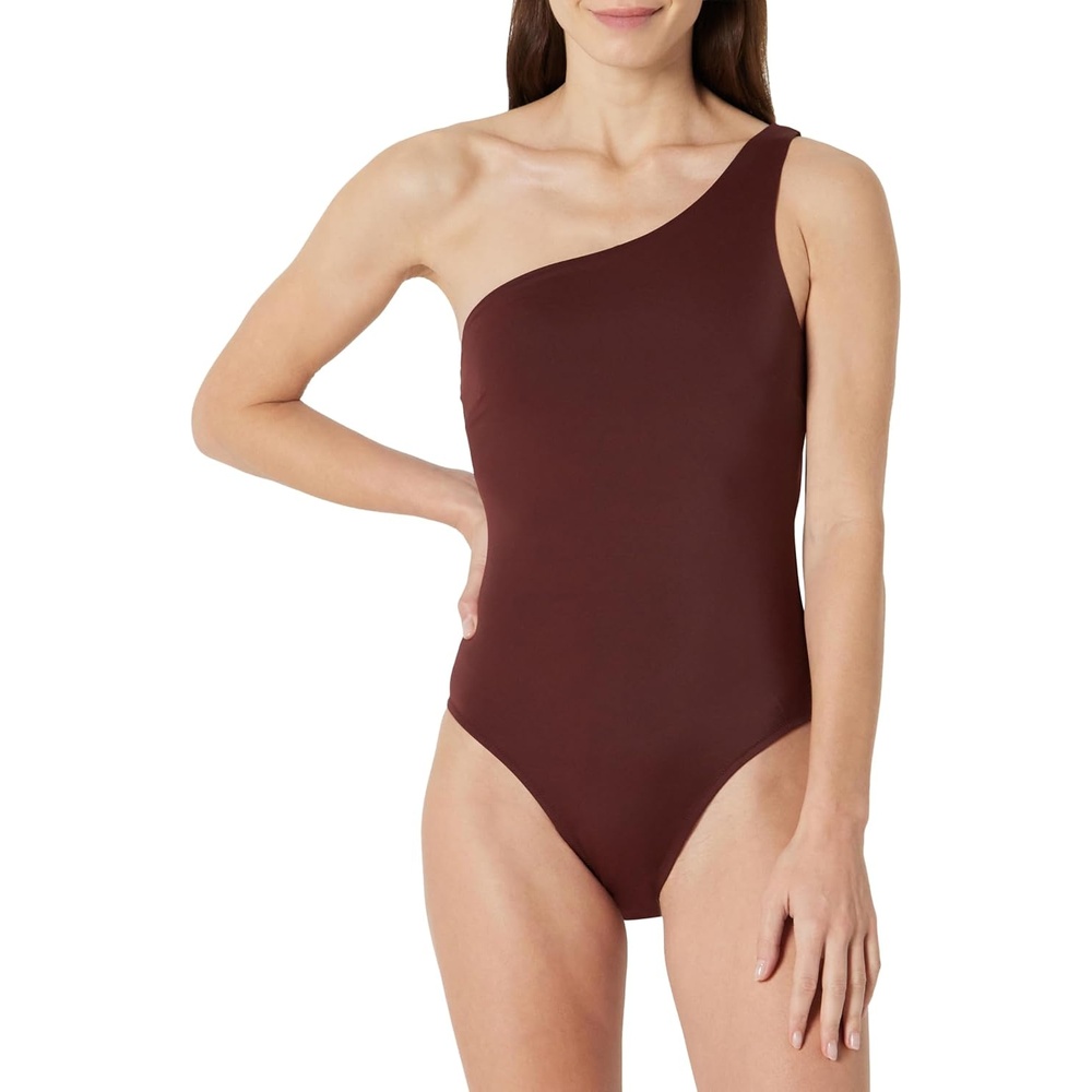 image:imageAmazon Essentials Womens OneShoulder OnePiece SwimsuitDeep Brown