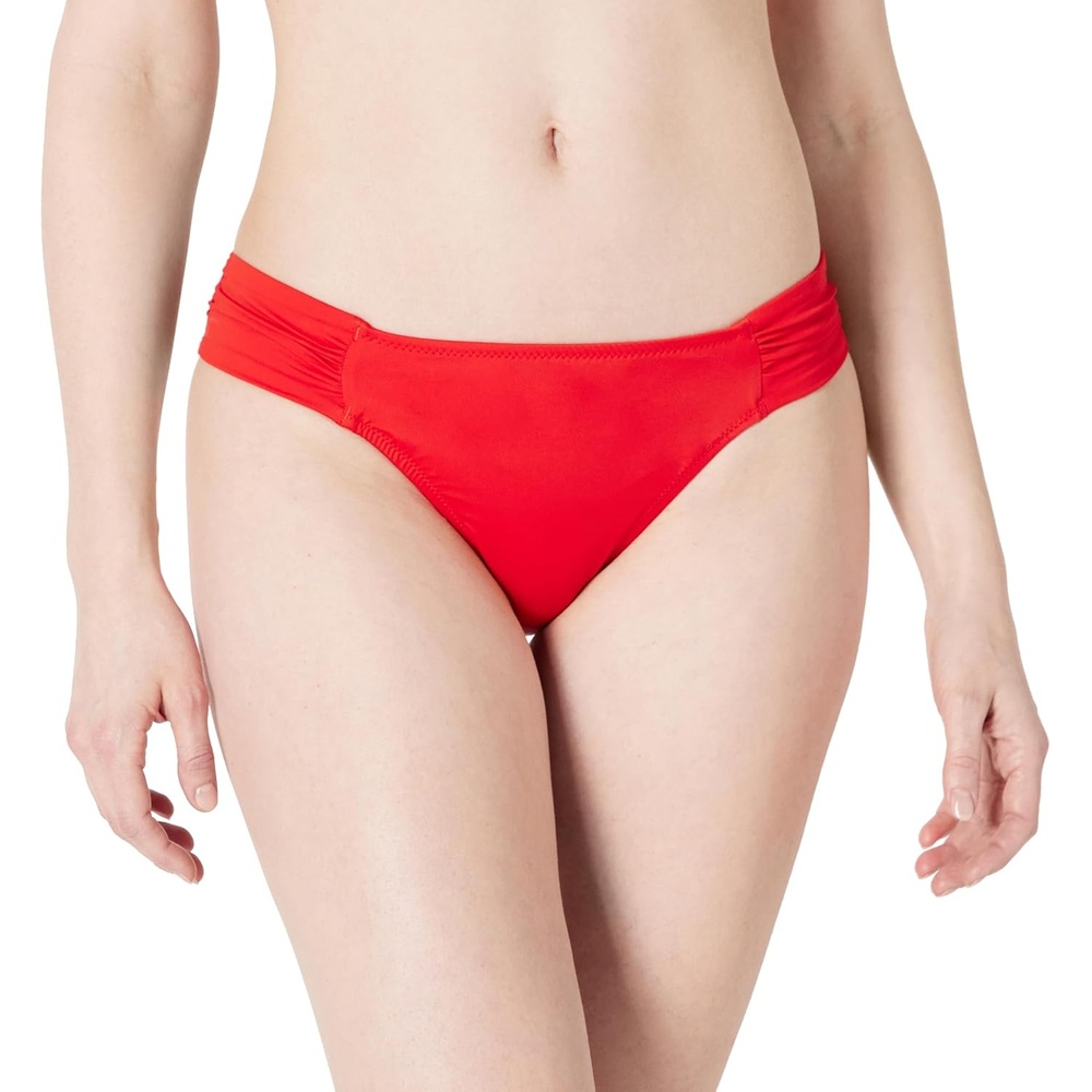 image:imageAmazon Essentials Womens Ruched Side Tab Full Coverage Bikini Swimsuit BottomBright Poppy Red