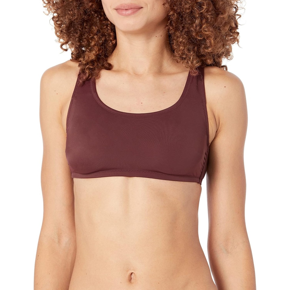 image:imageAmazon Essentials Womens Scoop Neck Swim Crop TopDeep Brown