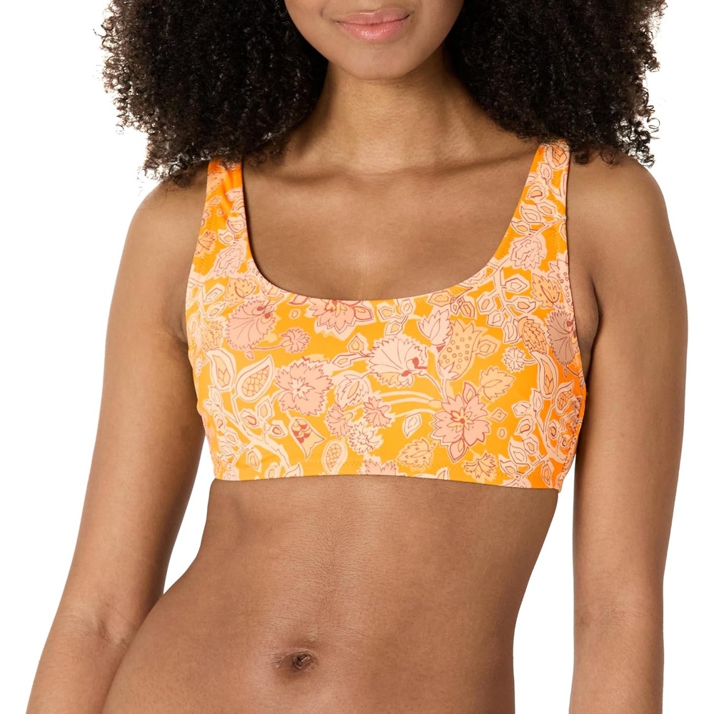 image:imageAmazon Essentials Womens Scoop Neck Swim Crop TopYellow Multi Folk Floral